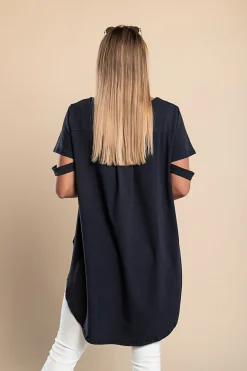 T-shirt corta asimmetrica Vebtura, blu scuro