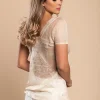 T-shirt corta in maglia, beige
