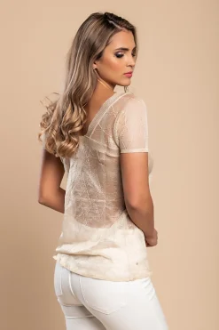 T-shirt corta in maglia, beige