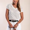 T-shirt in cotone con pizzo, bianca