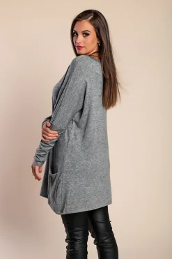 TUNICA A MANICHE LUNGHE, STAMPO ALLA MODA E TASCHE SIONA, GRIGIO