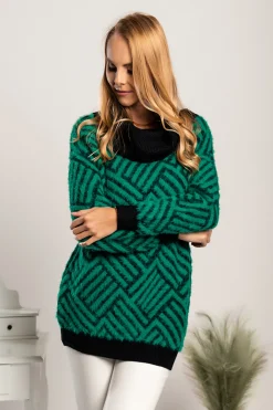 Tunica con cintura fantasia Corvera, verde e nera