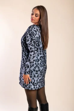 Tunica con tasche e stampa leopardata Delaney, grigio