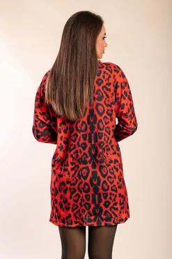 Tunica con tasche e stampa leopardata Delaney, rossa