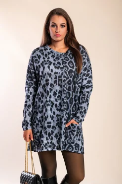 Tunica con tasche e stampa leopardata Delaney, grigio