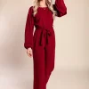 Tuta elegante a maniche lunghe, bordeaux