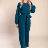 Tuta elegante a maniche lunghe, petrolio