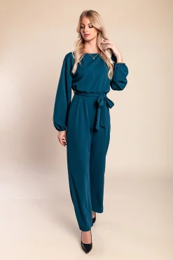 Tuta elegante a maniche lunghe, petrolio