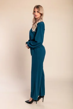 Tuta elegante a maniche lunghe, petrolio