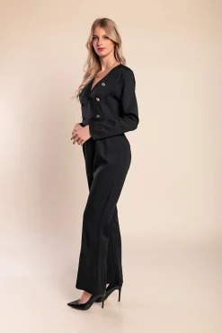 Tuta elegante con bottoni decorativi, nera