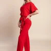 Tuta fashion con ampi pantaloni lunghi e maniche corte  Nelia, rossa