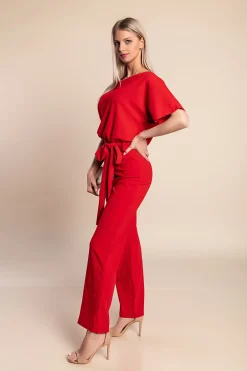 Tuta fashion con ampi pantaloni lunghi e maniche corte Nelia, rossa