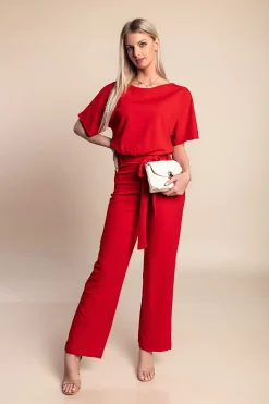 Tuta fashion con ampi pantaloni lunghi e maniche corte  Nelia, rossa