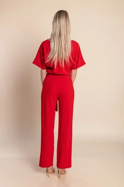 Tuta fashion con ampi pantaloni lunghi e maniche corte Nelia, rossa