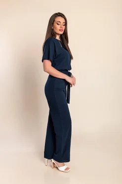 Tuta fashion con pantaloni lunghi ampi e maniche corte Nelia, blu scuro