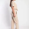Tuta fashion con pantaloni lunghi ampi e maniche corte  Nelia, albicocca