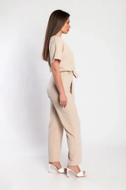 Tuta fashion con pantaloni lunghi ampi e maniche corte Nelia, albicocca