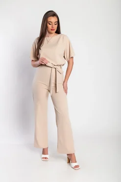 Tuta fashion con pantaloni lunghi ampi e maniche corte  Nelia, albicocca