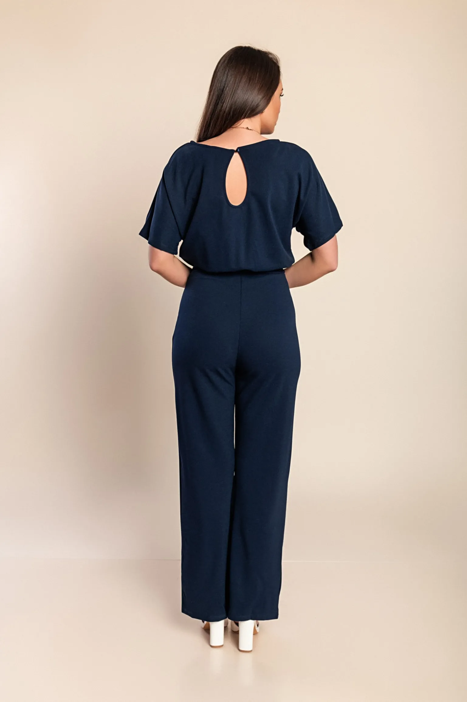 Tuta fashion con pantaloni lunghi ampi e maniche corte Nelia, blu scuro