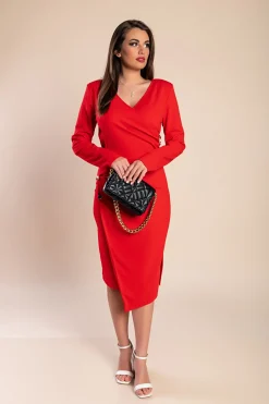 Vestito elegante ad incrocio e bottoni Karsyn, rosso