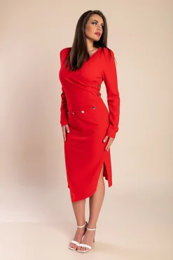Vestito elegante ad incrocio e bottoni Karsyn, rosso