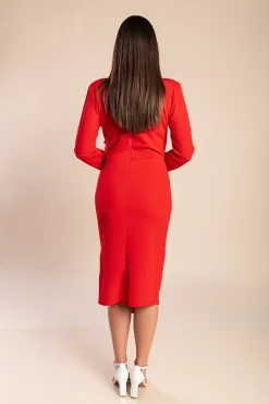 Vestito elegante ad incrocio e bottoni Karsyn, rosso