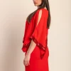 Vestito elegante con mantellina Arlet,  rosso