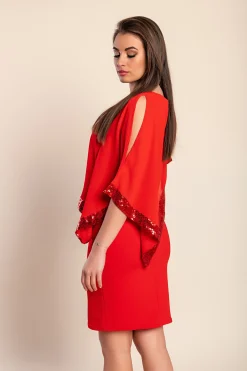 Vestito elegante con mantellina Arlet,  rosso