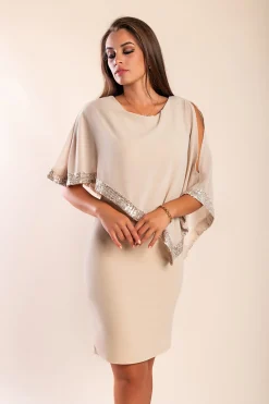 Vestito elegante con mantellina Arlet, beige