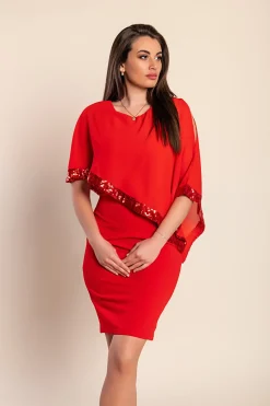 Vestito elegante con mantellina Arlet,  rosso