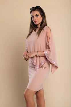 Vestito elegante con mantellina Arlet, rosa antico