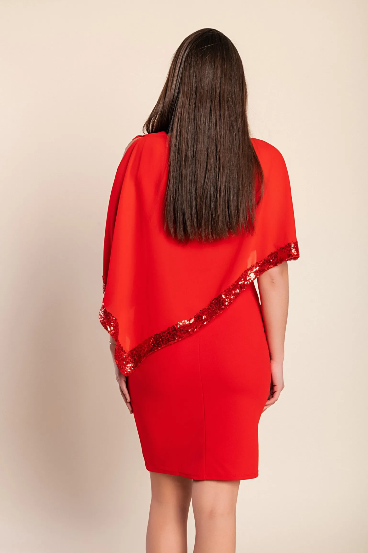 Vestito elegante con mantellina Arlet, rosso