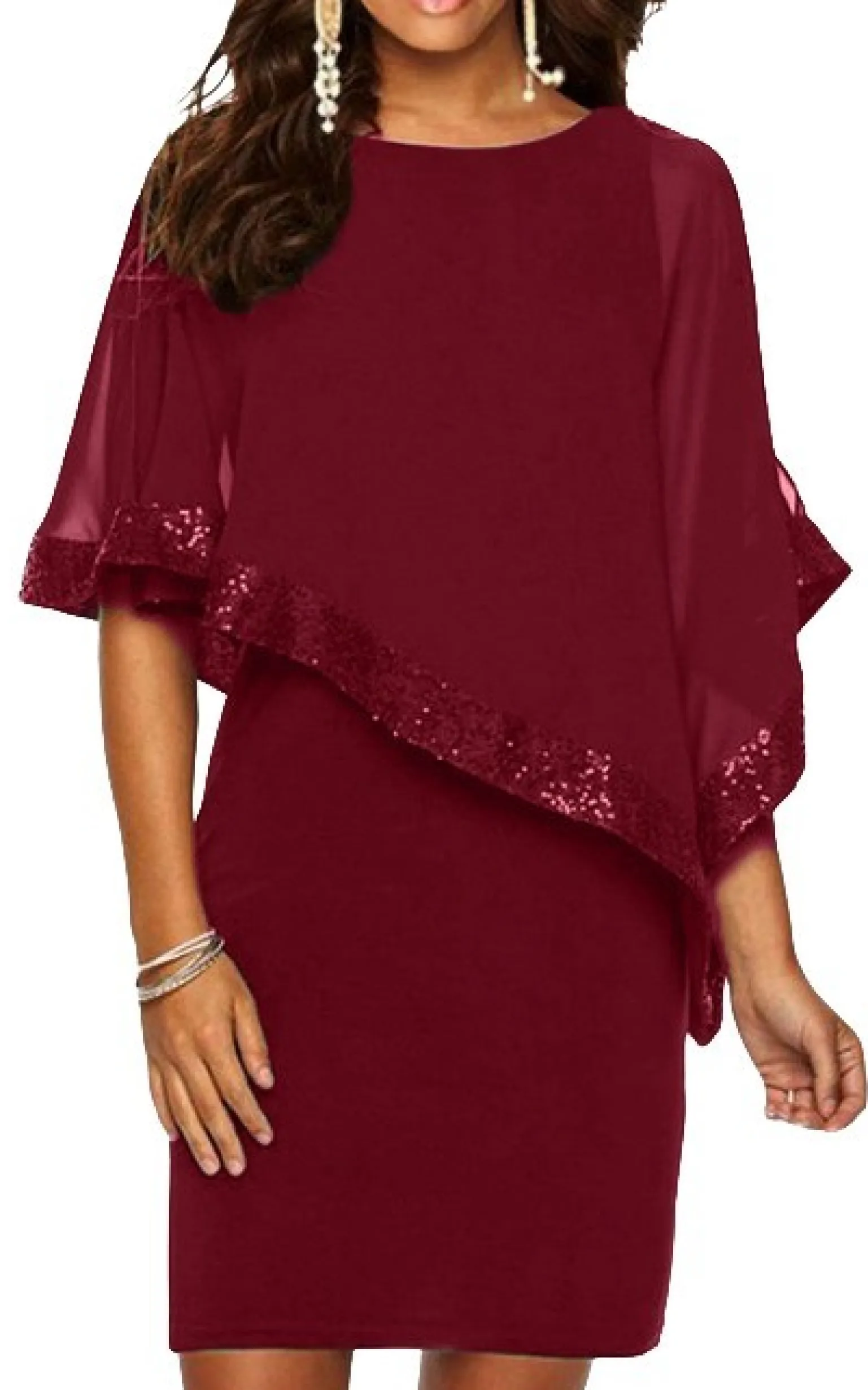 Vestito elegante con mantellina Arlet, bordo