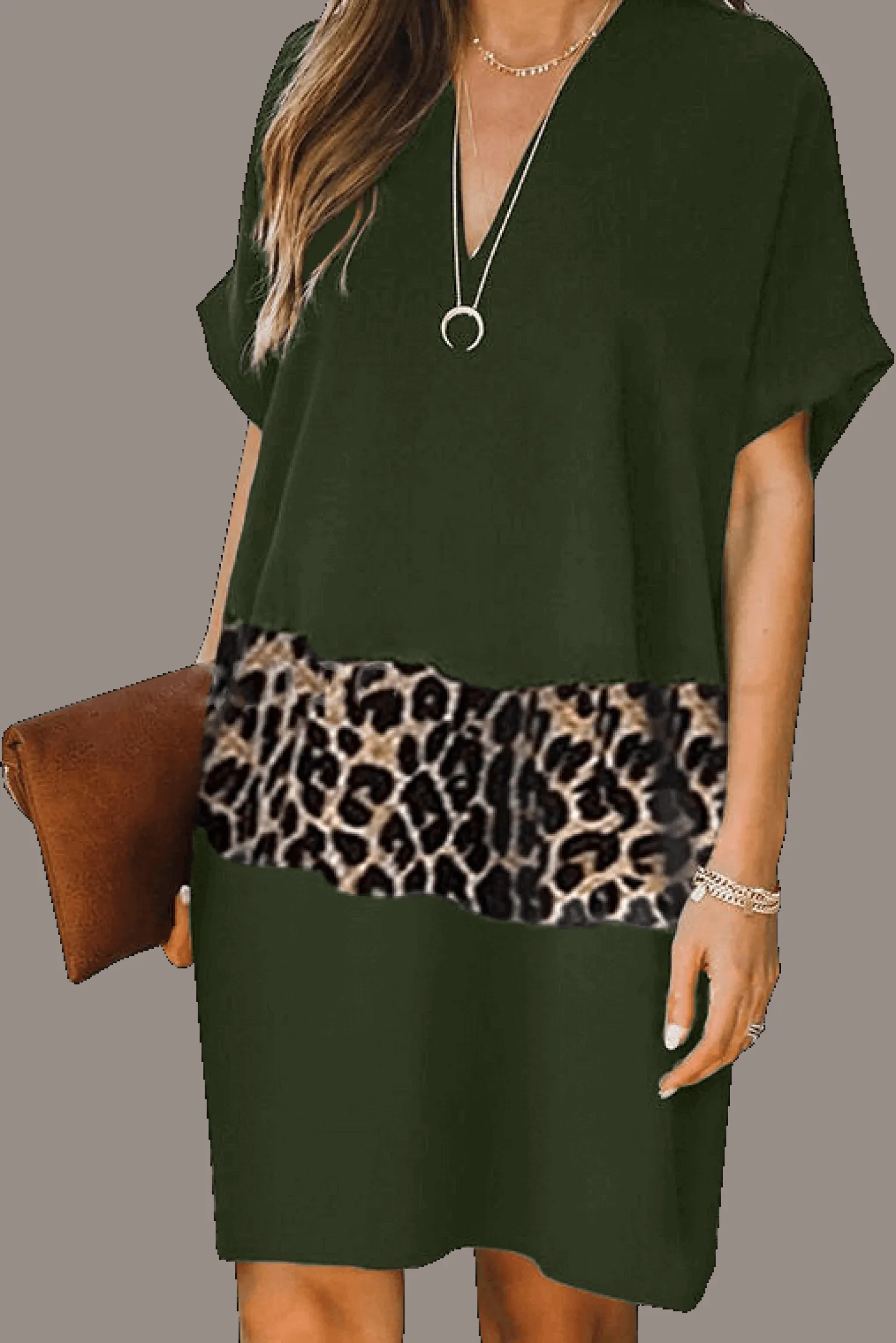 VESTITO ELEGANTE MINI LEOPARDATO GALILEA, OLIVASTRO