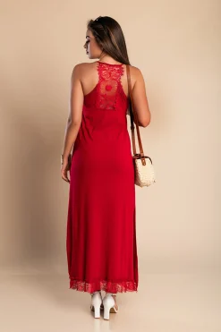 VESTITO MAXI CON PIZZO PRIMAROSA, BORDEAUX