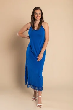 VESTITO MAXI CON PIZZO PRIMAROSA, BLU