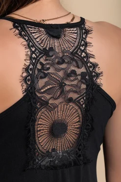 VESTITO MAXI CON PIZZO PRIMAROSA, NERO