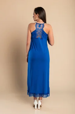 VESTITO MAXI CON PIZZO PRIMAROSA, BLU
