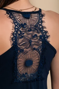 VESTITO MAXI CON PIZZO PRIMAROSA, BLU SCURO