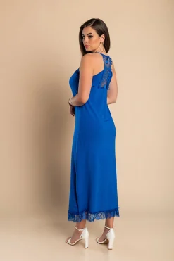 VESTITO MAXI CON PIZZO PRIMAROSA, BLU
