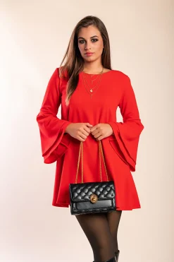 Vestito mini con maniche a campana Rania, rosso