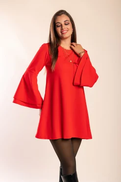 Vestito mini con maniche a campana Rania, rosso