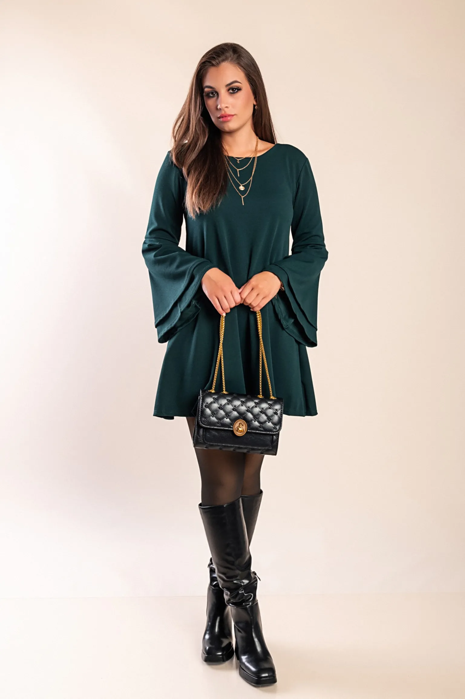 Vestito mini con maniche a campana Rania, verde