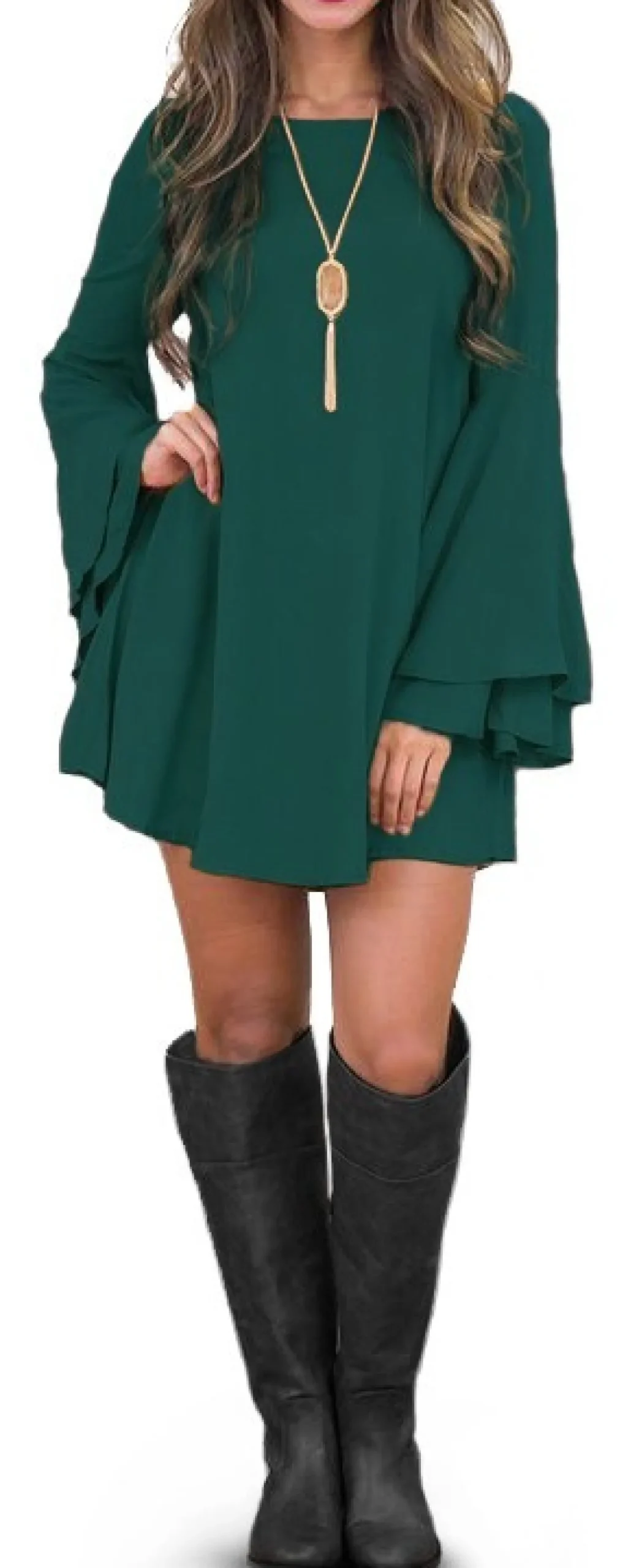 Vestito mini con maniche a campana Rania, verde