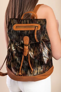 Zaino alla moda con motivo in pelle di coccodrillo, nero